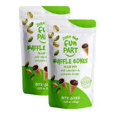 Just the fun part waffle cones filled with milk chocolate & pistachio cream