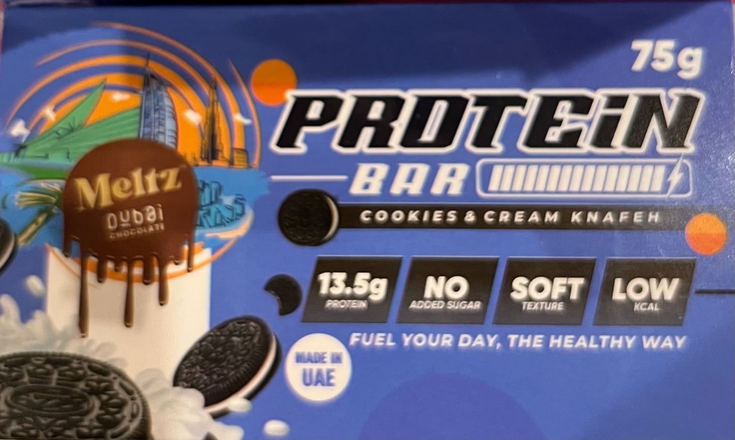 Meltz Dubai Chocolate Protein Bar Cookies and Cream