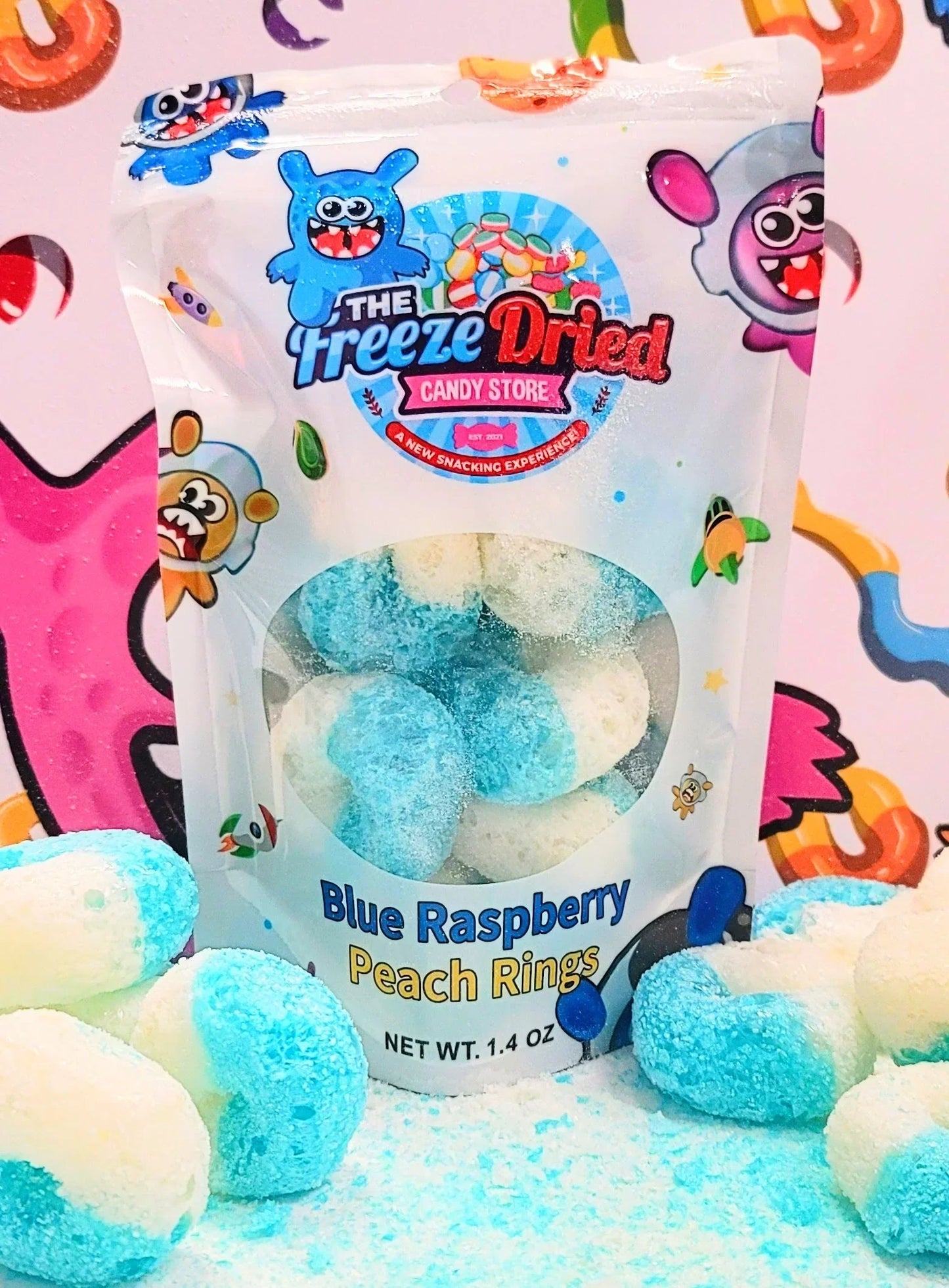 The freeze dried blue raspberry peach rings