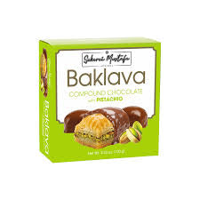 Baklava chocolatey coated with pistachio