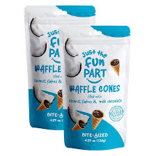 Just the fun part waffle cones filled with coconut flakes & milk chocolate