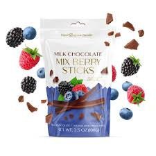 Milk chocolate mix berry sticks
