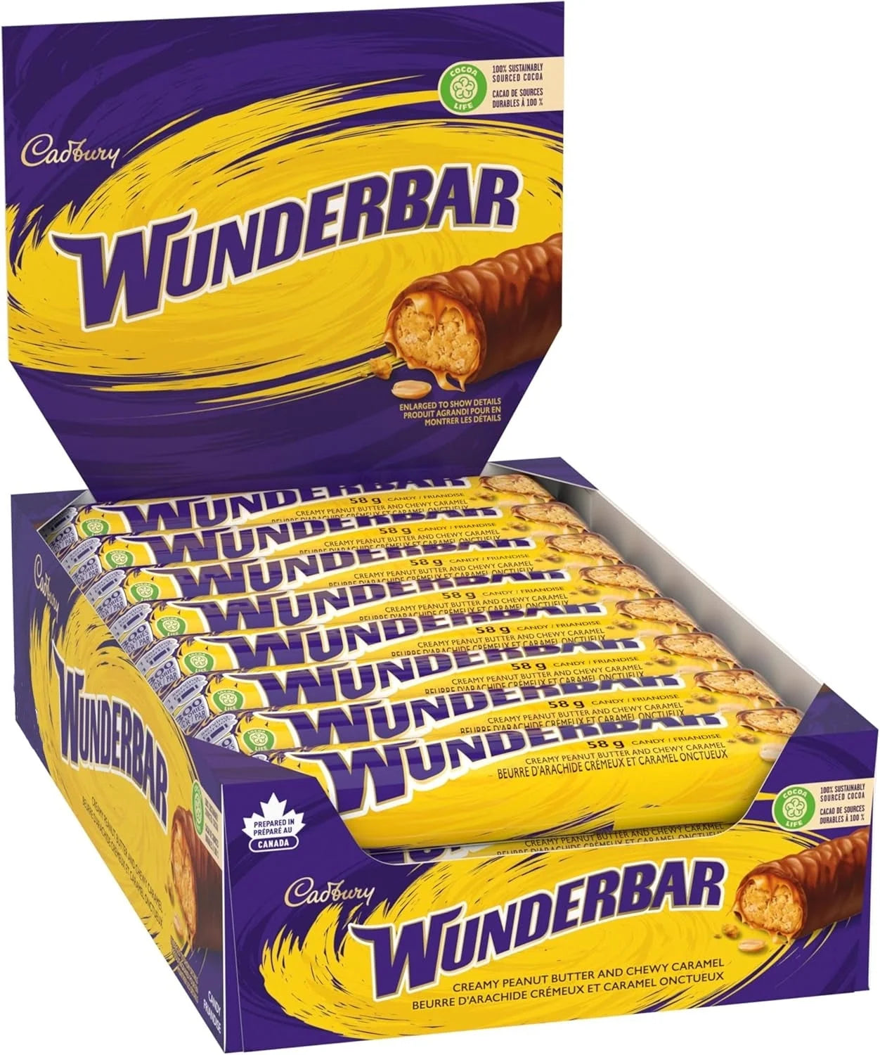 Cadbury Wunderbar creamy peanut butter and chewy caramel