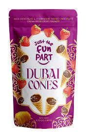 Dubai style cones milk chocolate & strawberry white chocolate cream with crispy kadaifi
