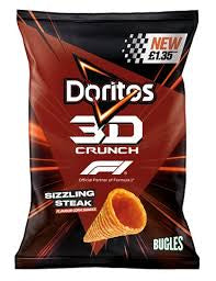 Doritos 3d crunch sizzling steak flavor