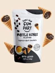 Just the fun part waffle cones filled with expresso dark chocolate