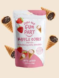 Just the fun part waffle cones filled with strawberry white chocolate